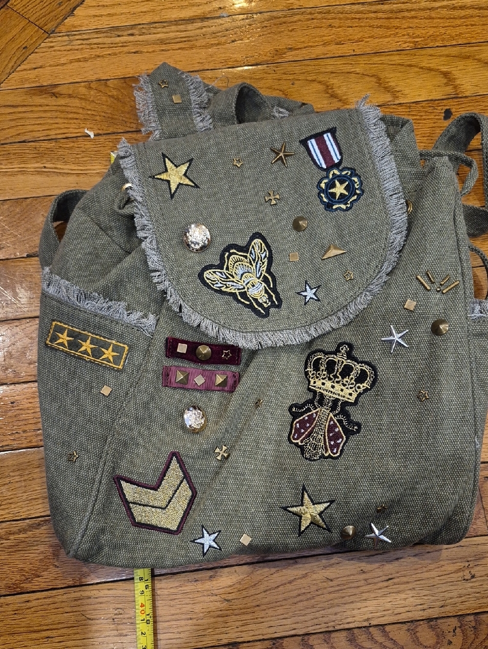 Steve Madden Olive Backpack with Antique Gold Logo Plate